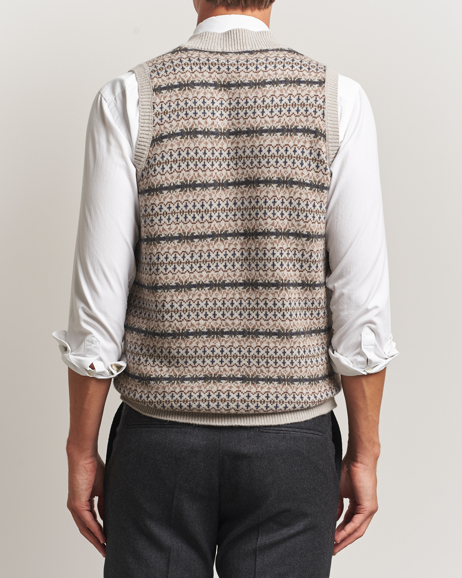 Herre | Gensere | Oscar Jacobson | Lucas Fair Isle Wool/Cashmere Vest Beige