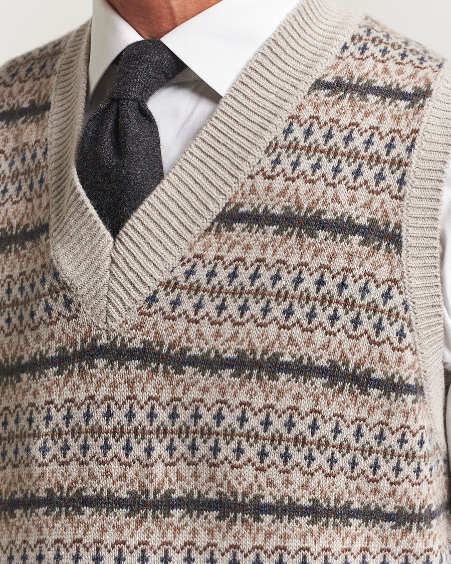 Herre | Gensere | Oscar Jacobson | Lucas Fair Isle Wool/Cashmere Vest Beige