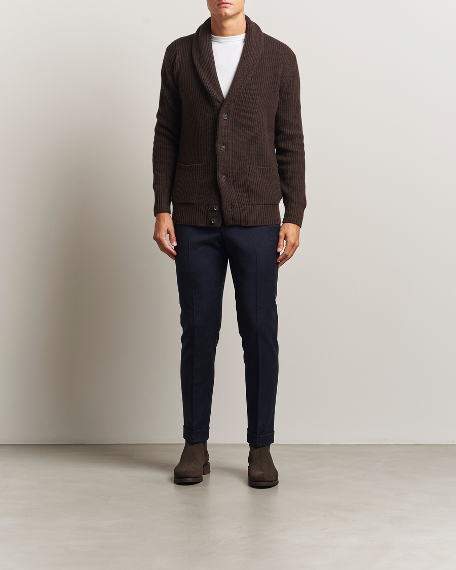 Herre | Gensere | Oscar Jacobson | Roland Wool Cardigan Dark Brown
