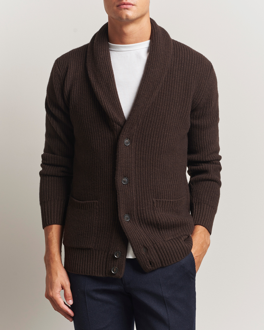 Herre | Gensere | Oscar Jacobson | Roland Wool Cardigan Dark Brown