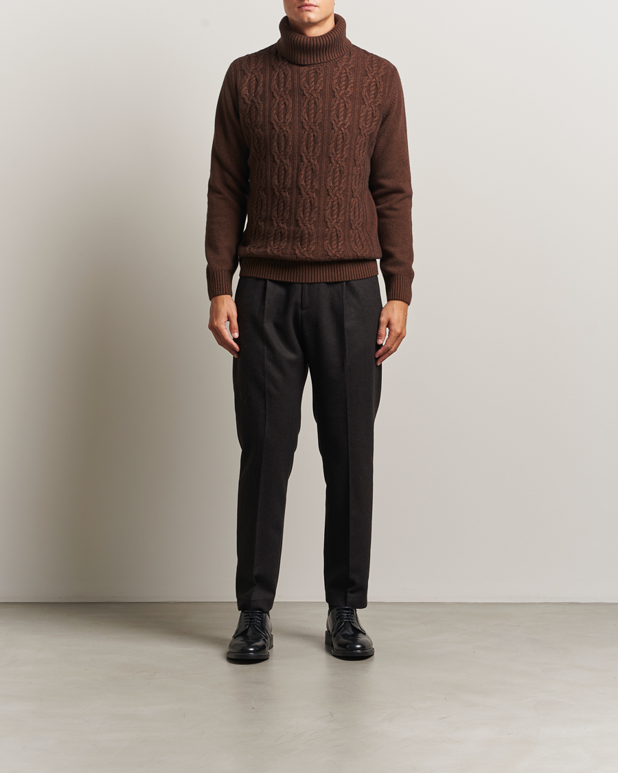 Herre | Gensere | Oscar Jacobson | Heavy Knitted Wool/Cashmere Cable Polo Golden Brown