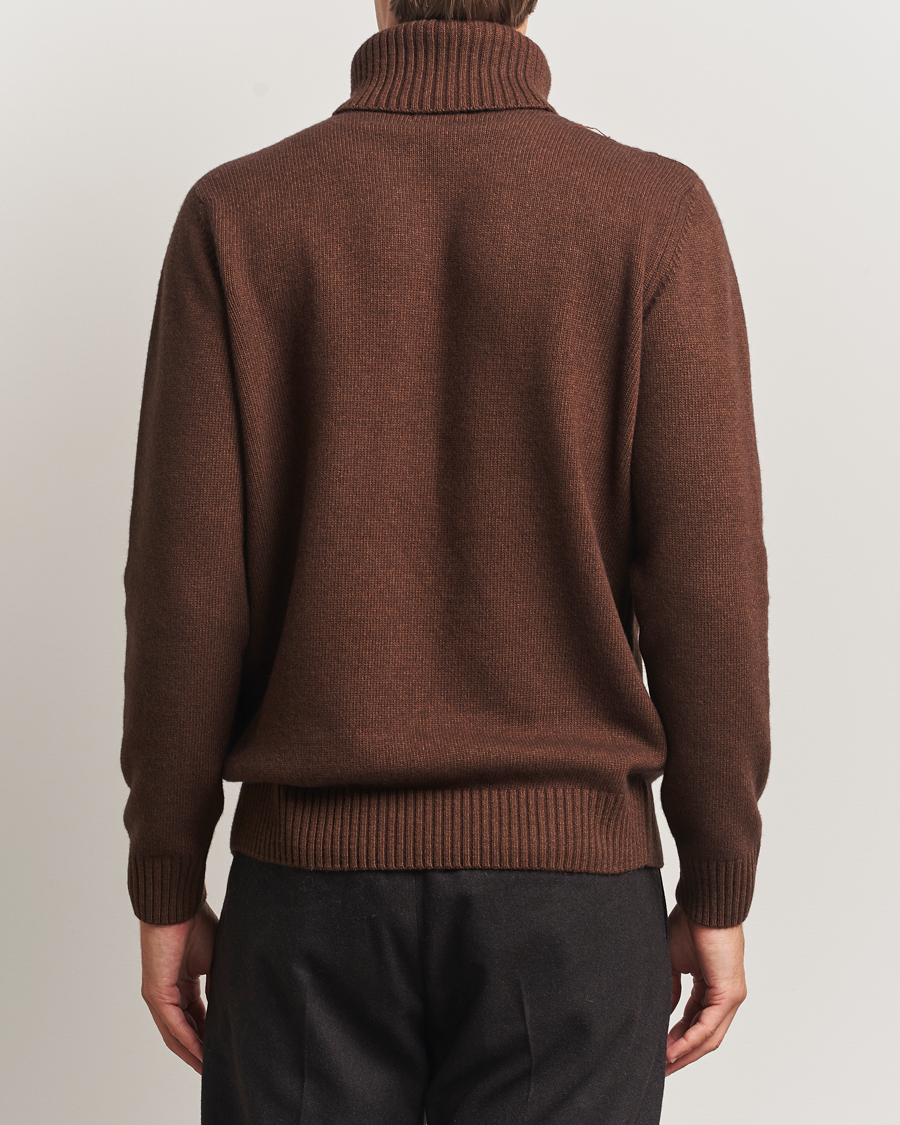 Herre | Gensere | Oscar Jacobson | Heavy Knitted Wool/Cashmere Cable Polo Golden Brown