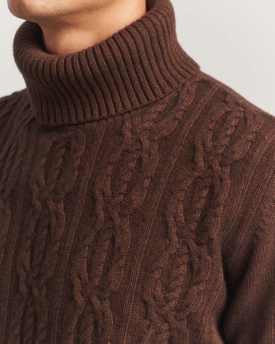 Herre | Gensere | Oscar Jacobson | Heavy Knitted Wool/Cashmere Cable Polo Golden Brown