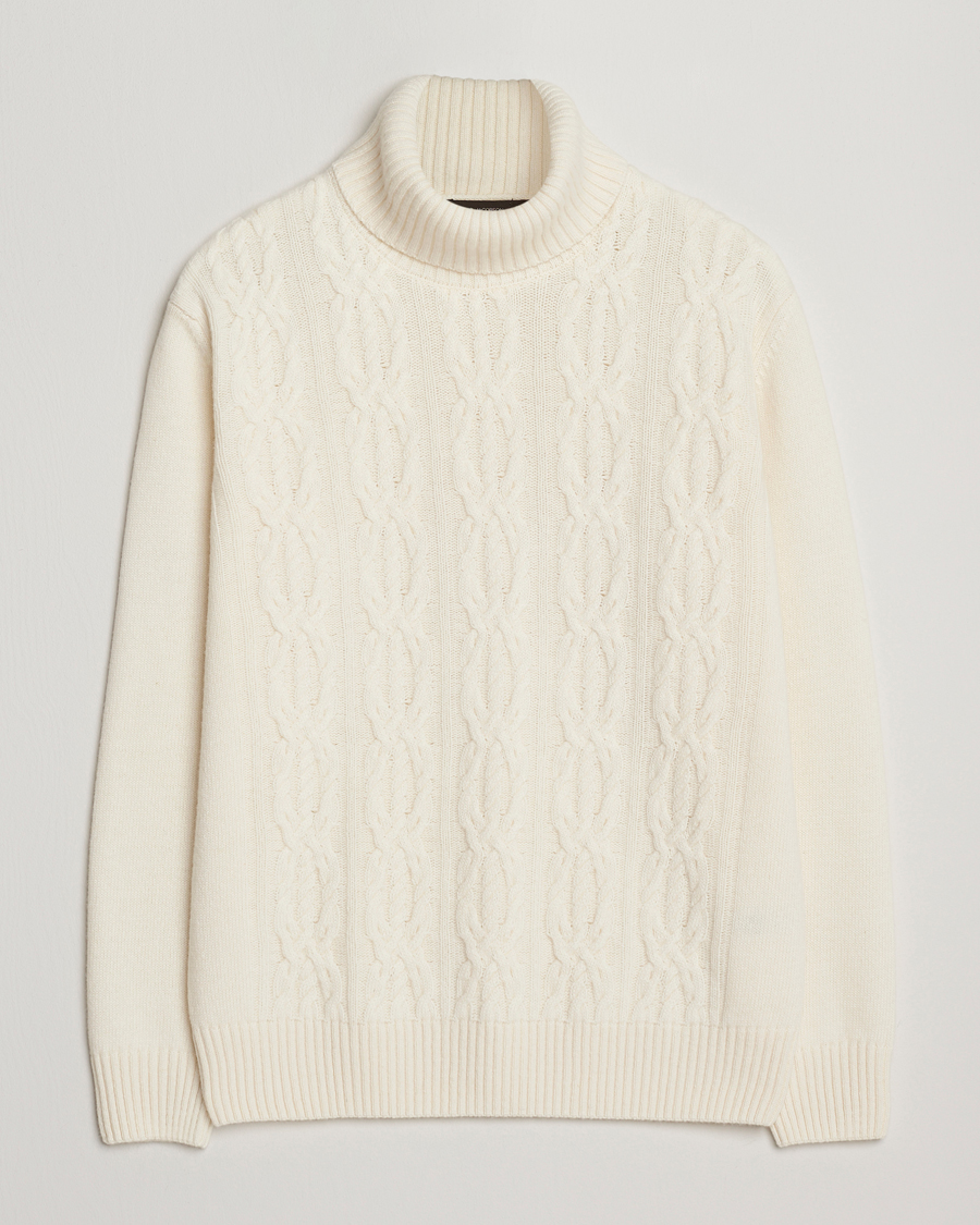 Herre | Gensere | Oscar Jacobson | Heavy Knitted Wool/Cashmere Cable Polo White