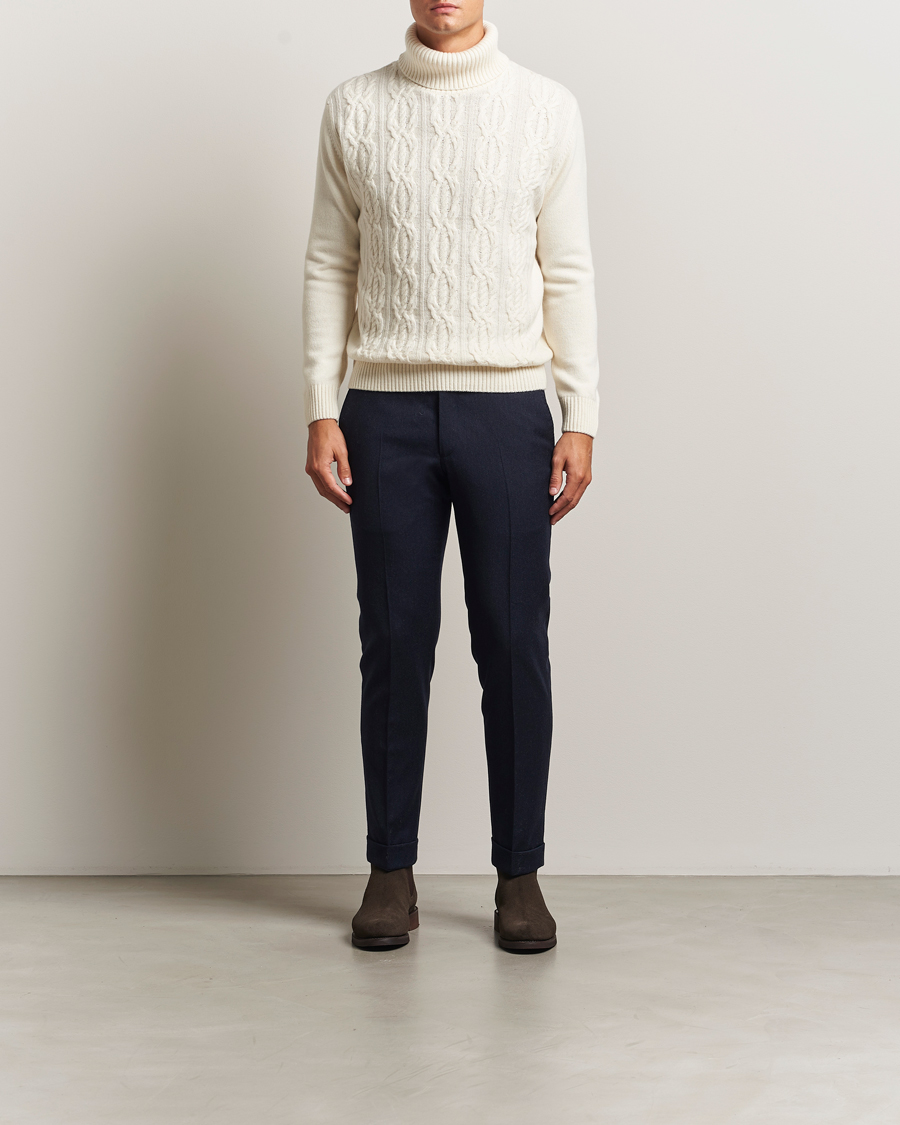 Herre | Gensere | Oscar Jacobson | Heavy Knitted Wool/Cashmere Cable Polo White