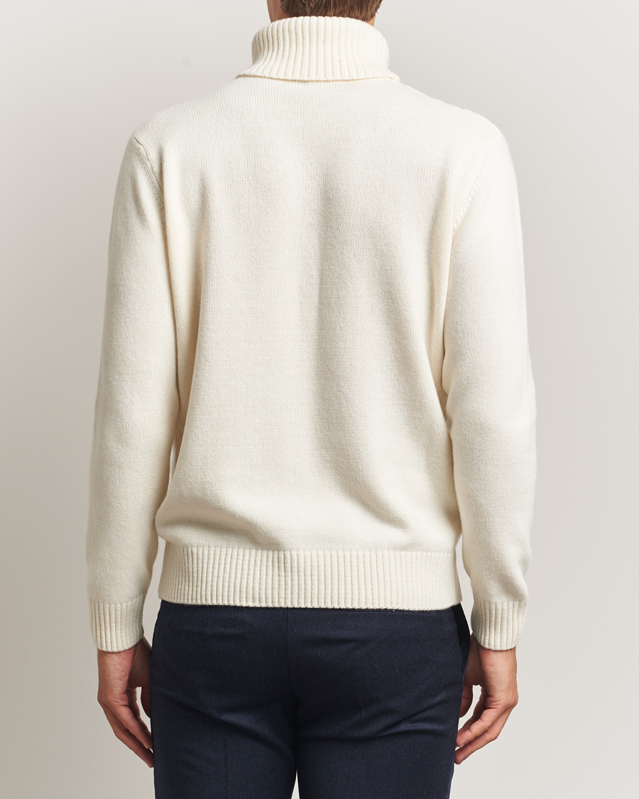Herre | Gensere | Oscar Jacobson | Heavy Knitted Wool/Cashmere Cable Polo White