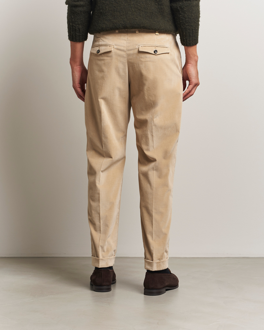 Herre | Bukser | PT01 | Slim Fit Pleated Corduroy Trousers Light Beige
