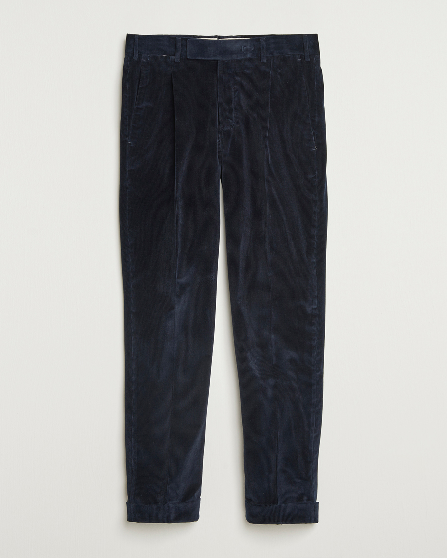 Herre | Bukser | PT01 | Rebel Fit Pleated Corduroy Trousers Navy