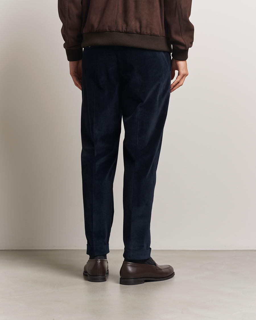 Herre | Bukser | PT01 | Rebel Fit Pleated Corduroy Trousers Navy