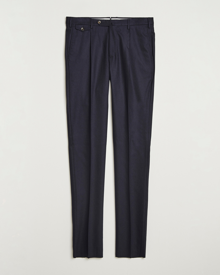 Herre | Bukser | PT01 | Slim Fit Pleated Wool/Cashmere Trousers Navy