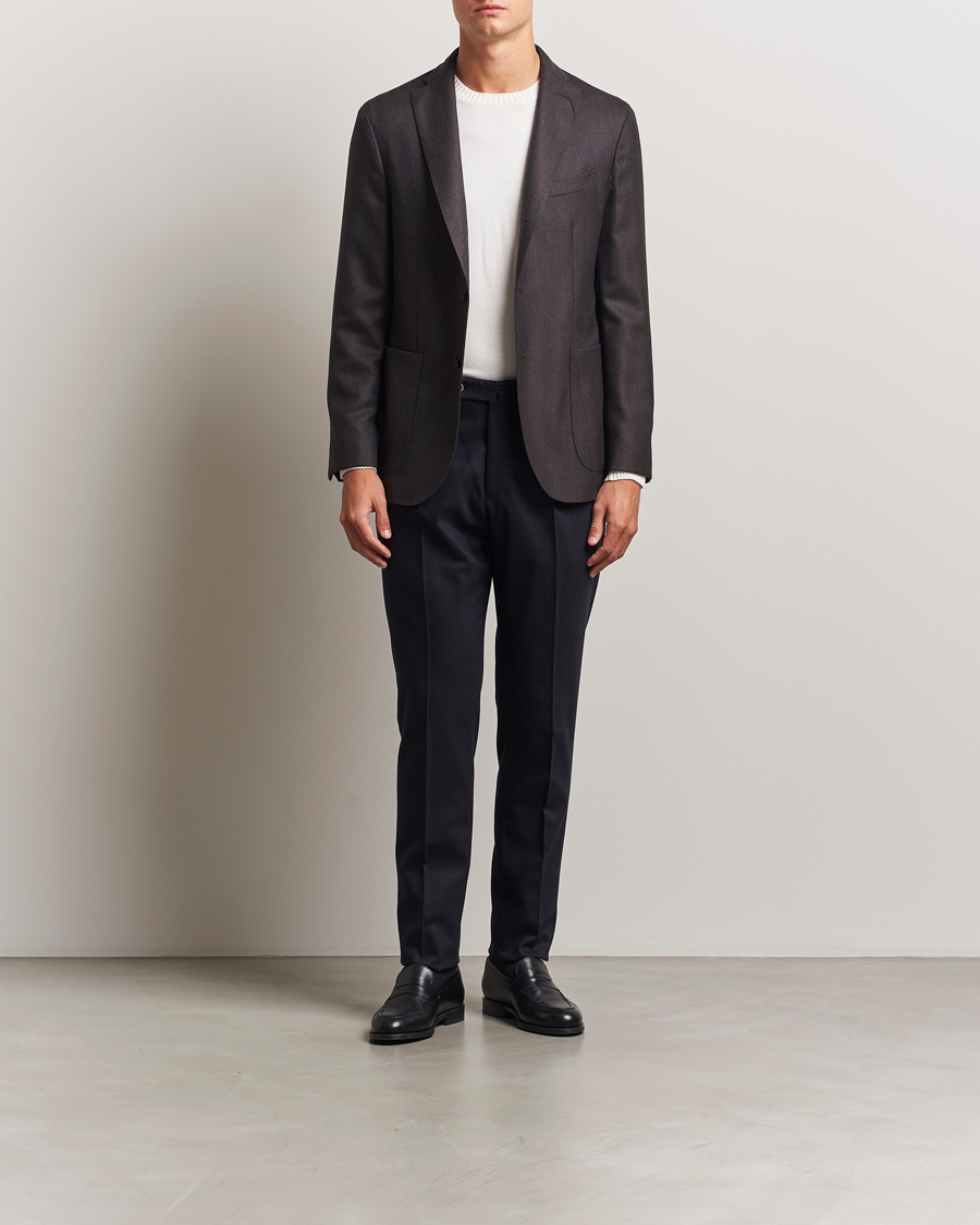 Herre | Bukser | PT01 | Slim Fit Pleated Wool/Cashmere Trousers Navy