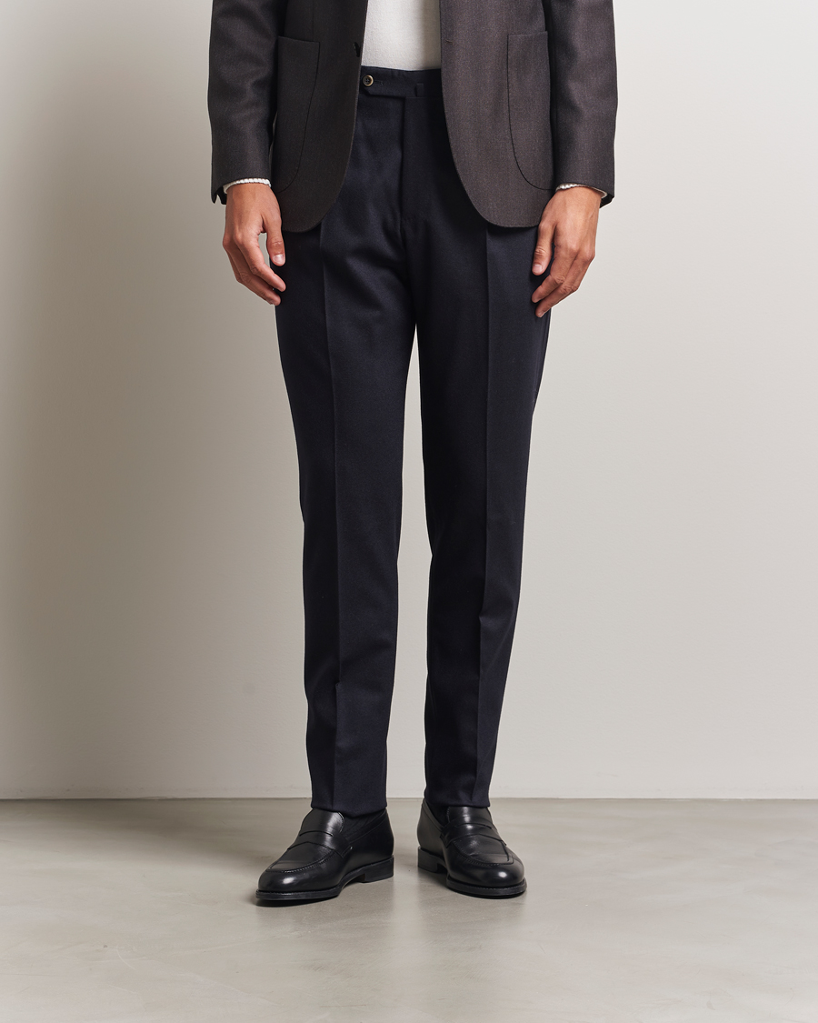 Herre | Bukser | PT01 | Slim Fit Pleated Wool/Cashmere Trousers Navy