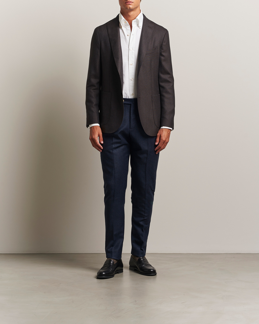 Herre | Bukser | PT01 | Gentleman Fit Pleated Houndstooth Flannel Trousers Navy