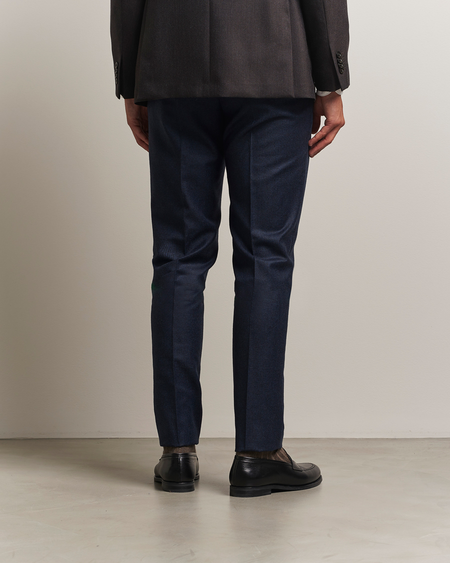 Herre | Bukser | PT01 | Gentleman Fit Pleated Houndstooth Flannel Trousers Navy