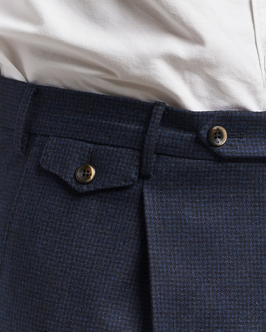 Herre | Bukser | PT01 | Gentleman Fit Pleated Houndstooth Flannel Trousers Navy