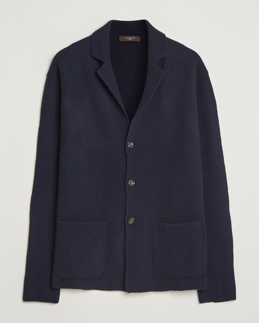Herre | Gensere | Zanone | Rib Wool Cardigan Jacket Navy