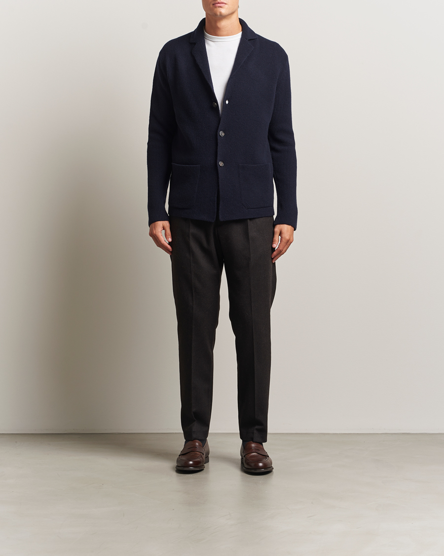 Herre | Gensere | Zanone | Rib Wool Cardigan Jacket Navy