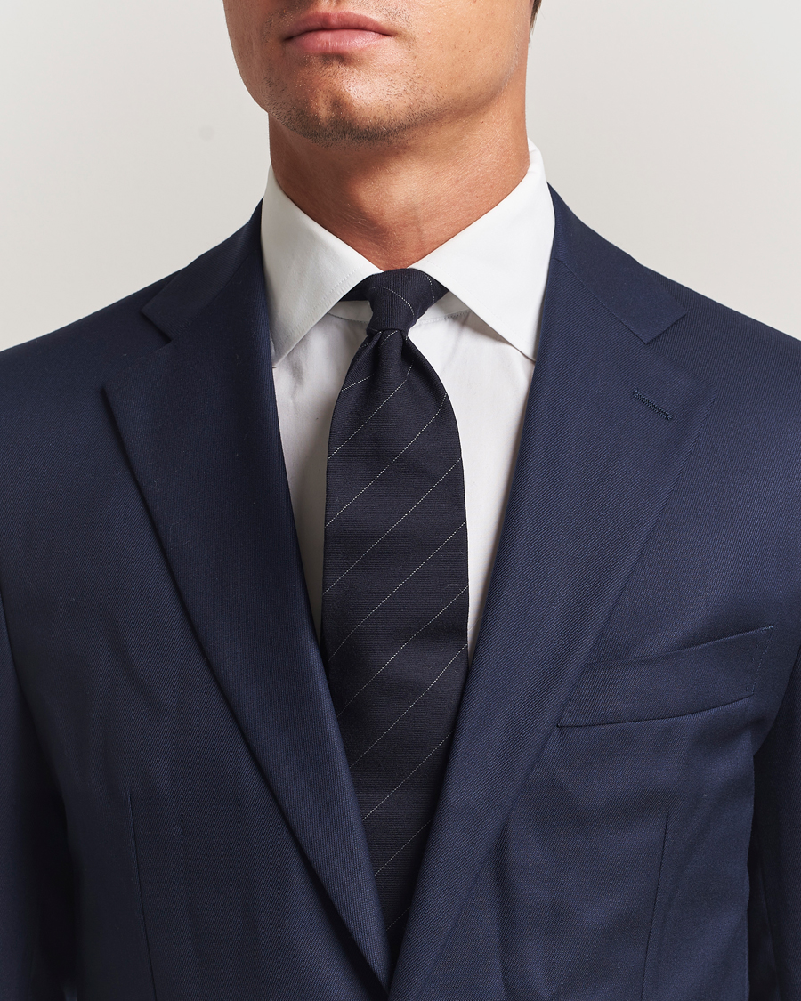 Herre | Slips | Ralph Lauren Purple Label | Wool Pinstripe Tie Navy/Grey