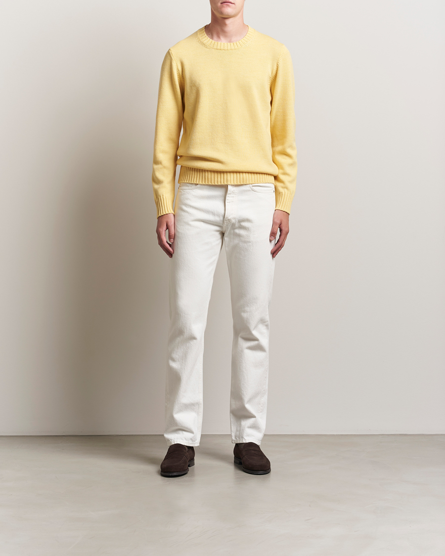 Herre | Gensere | Piacenza Cashmere | Brushed Wool Crew Neck Yellow