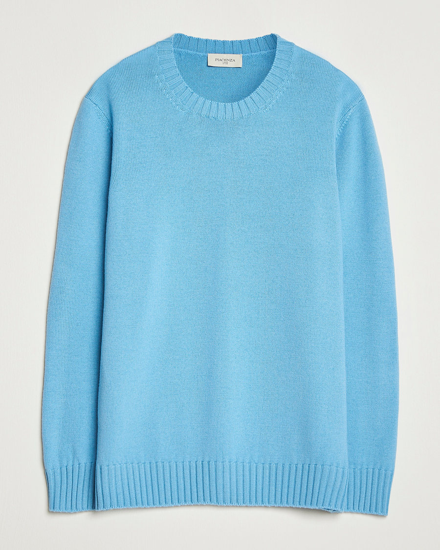 Herre | Gensere | Piacenza Cashmere | Brushed Wool Crew Neck Sky Blue