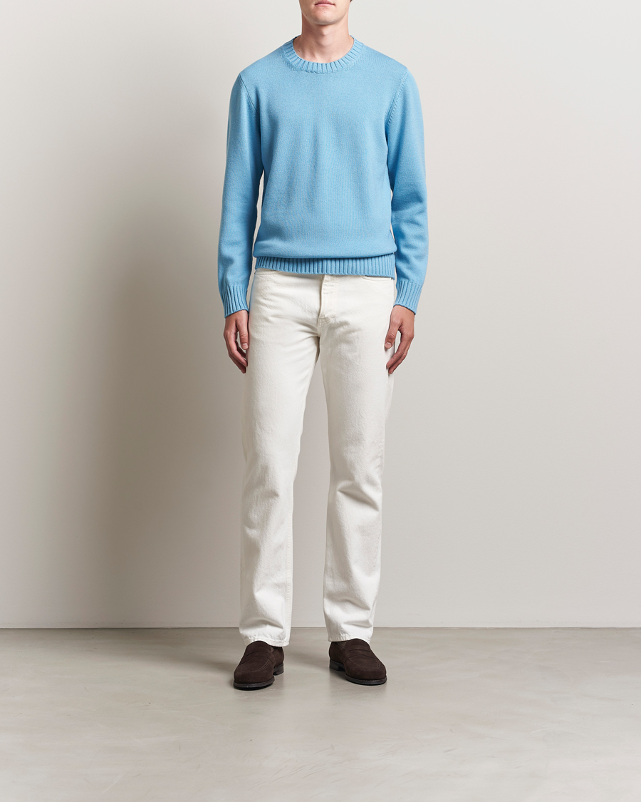 Herre | Gensere | Piacenza Cashmere | Brushed Wool Crew Neck Sky Blue