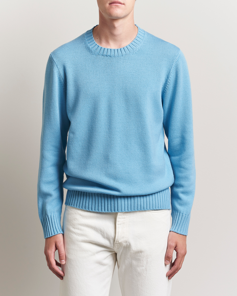Herre | Gensere | Piacenza Cashmere | Brushed Wool Crew Neck Sky Blue