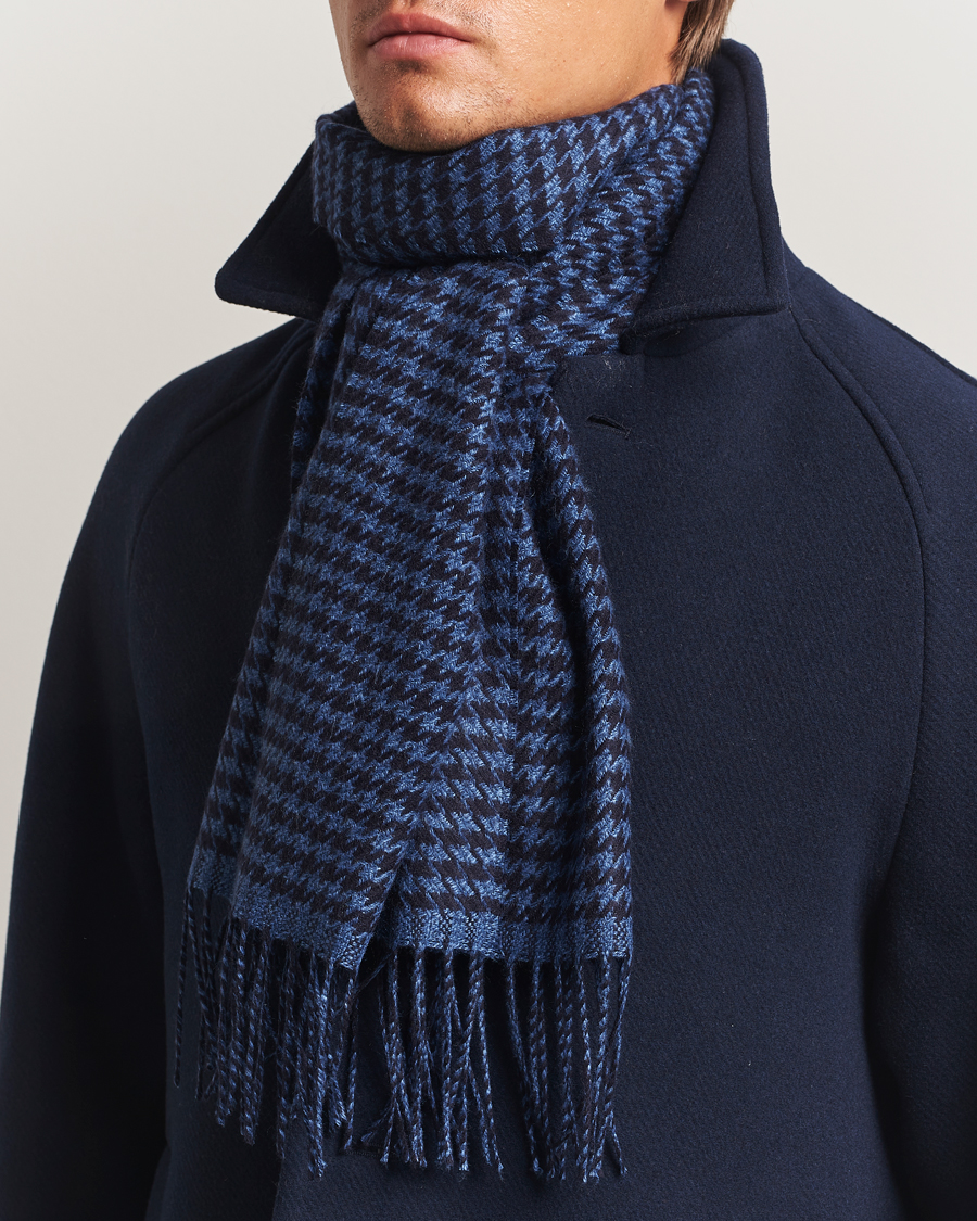 Herre | Skjerf | Piacenza Cashmere | Cashmere/Silk Houndstooth Scarf Dark Blue