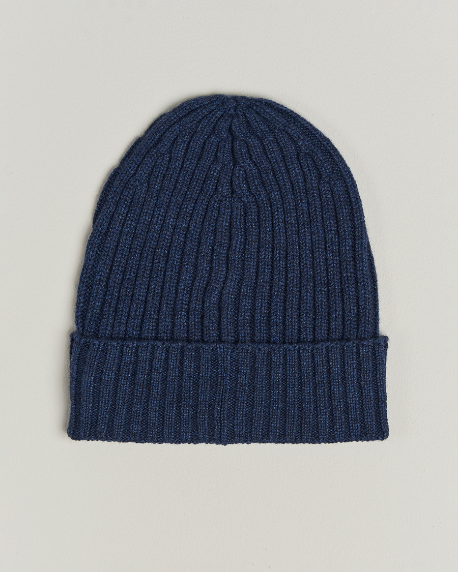 Herre | Luer | Piacenza Cashmere | Ribbed Cashmere Beanie Dark Blue