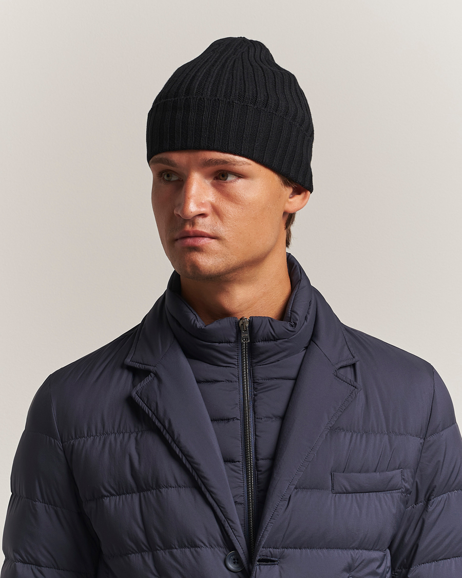 Herre | Luer | Piacenza Cashmere | Ribbed Cashmere Beanie Black