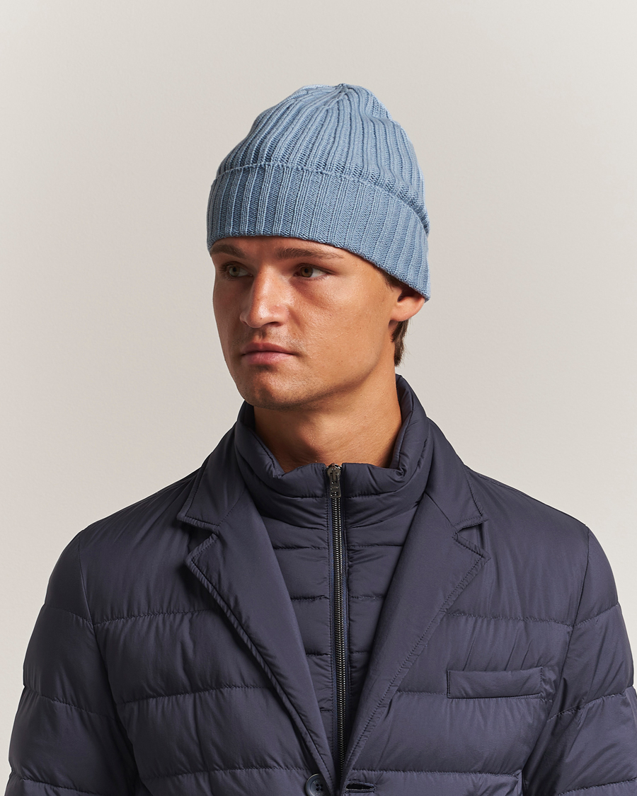 Herre | Luer | Piacenza Cashmere | Ribbed Cashmere Beanie Sky Blue