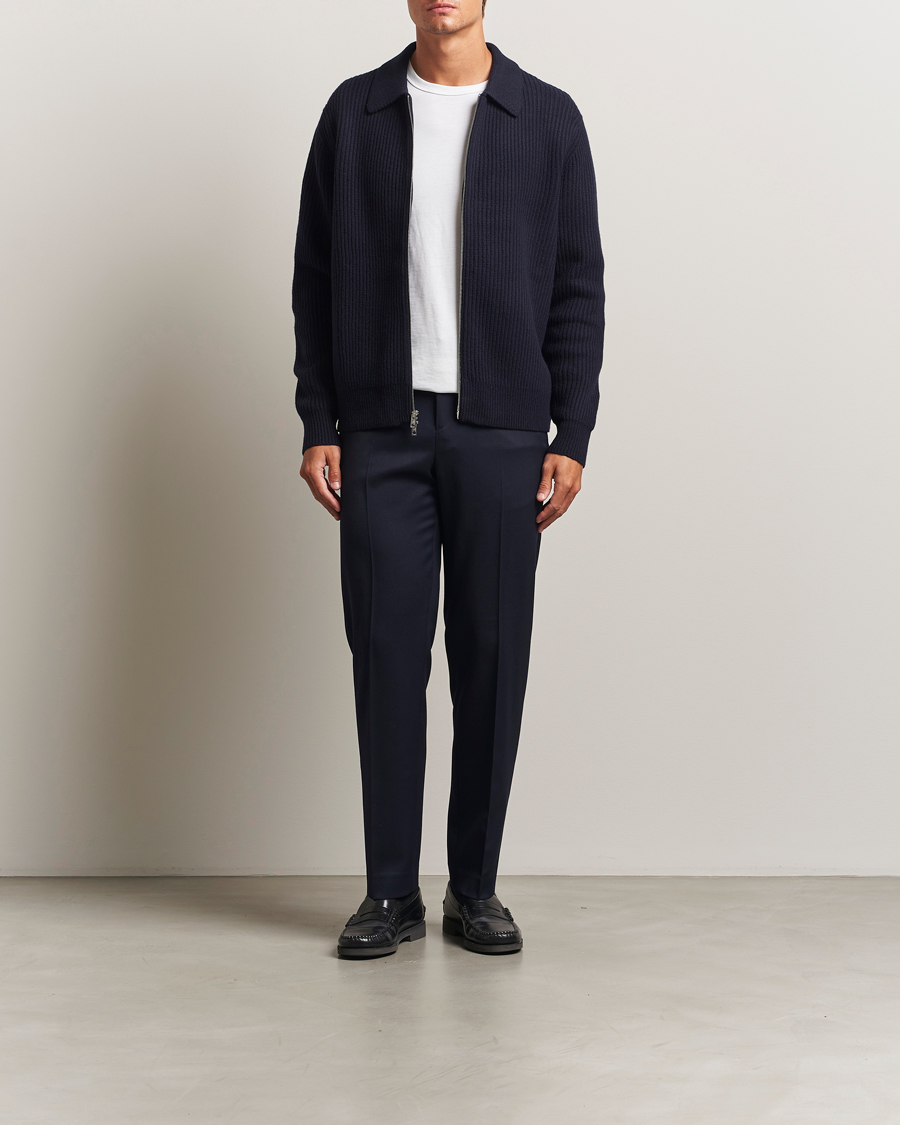 Herre | Gensere | Filippa K | Ribbed Wool Full Zip Cardigan Navy