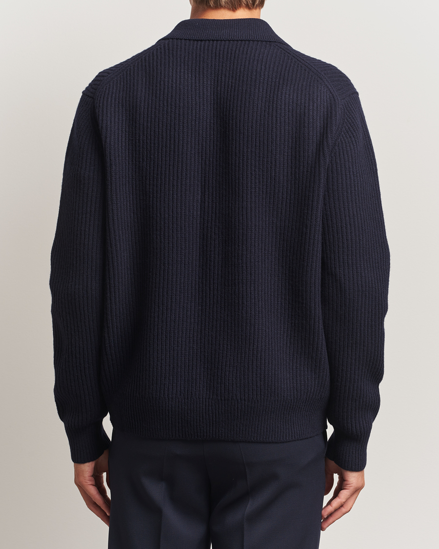 Herre | Gensere | Filippa K | Ribbed Wool Full Zip Cardigan Navy