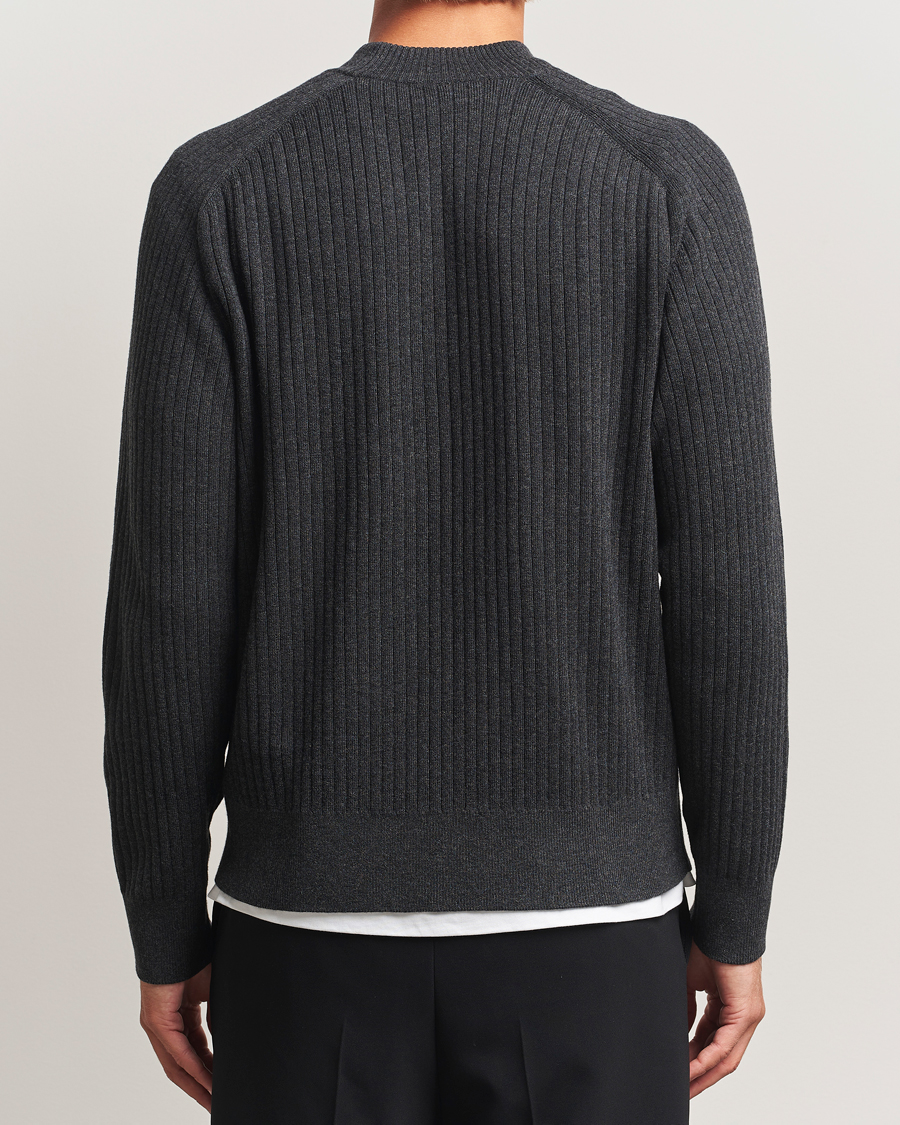Herre | Gensere | Filippa K | Cotton Merino Knitted Mock Neck Sweater Anthracite Melange