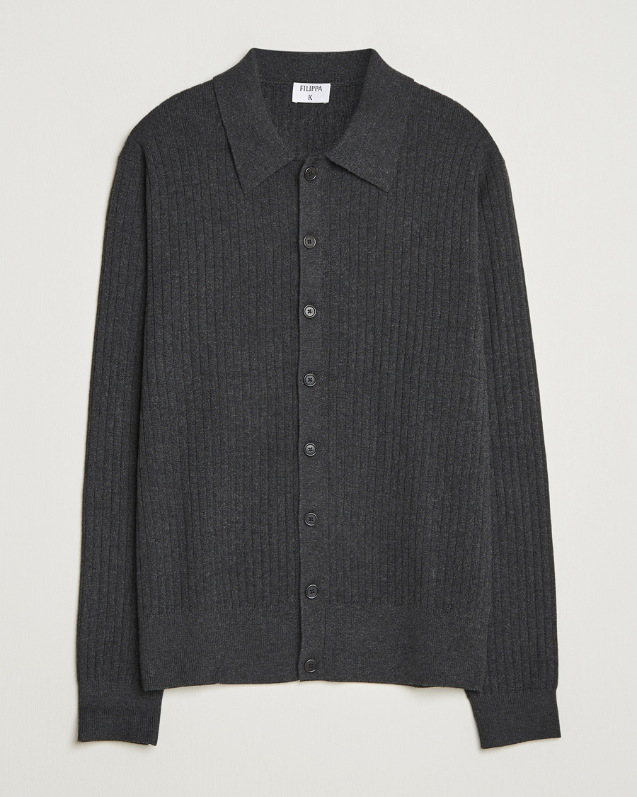 Herre | Gensere | Filippa K | Cotton Merino Knitted Cardigan Anthracite Melange