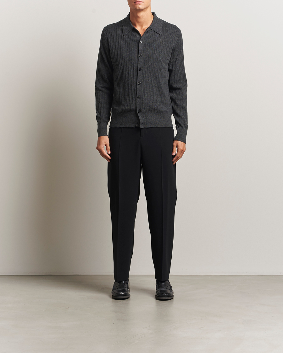 Herre | Gensere | Filippa K | Cotton Merino Knitted Cardigan Anthracite Melange
