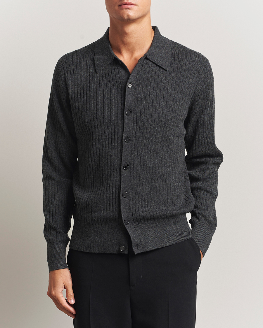 Herre | Gensere | Filippa K | Cotton Merino Knitted Cardigan Anthracite Melange