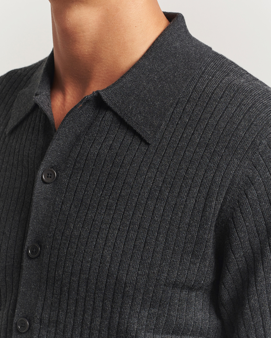 Herre | Gensere | Filippa K | Cotton Merino Knitted Cardigan Anthracite Melange