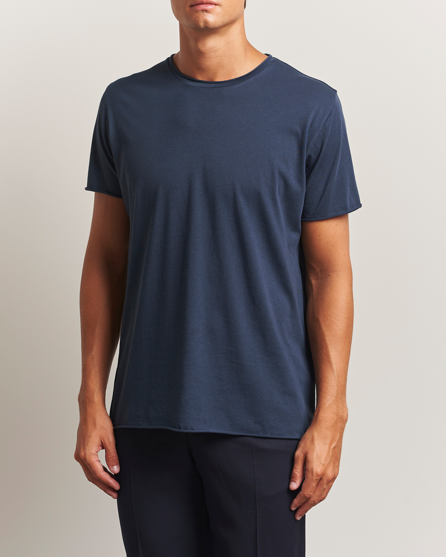 Herre | T-Shirts | Filippa K | Roll Neck Crew Neck T-Shirt Dusk Blue