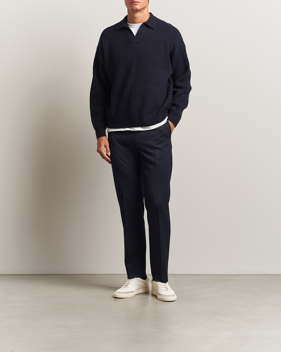 Herre | Gensere | Filippa K | Ribbed Wool Polo Shirt Navy