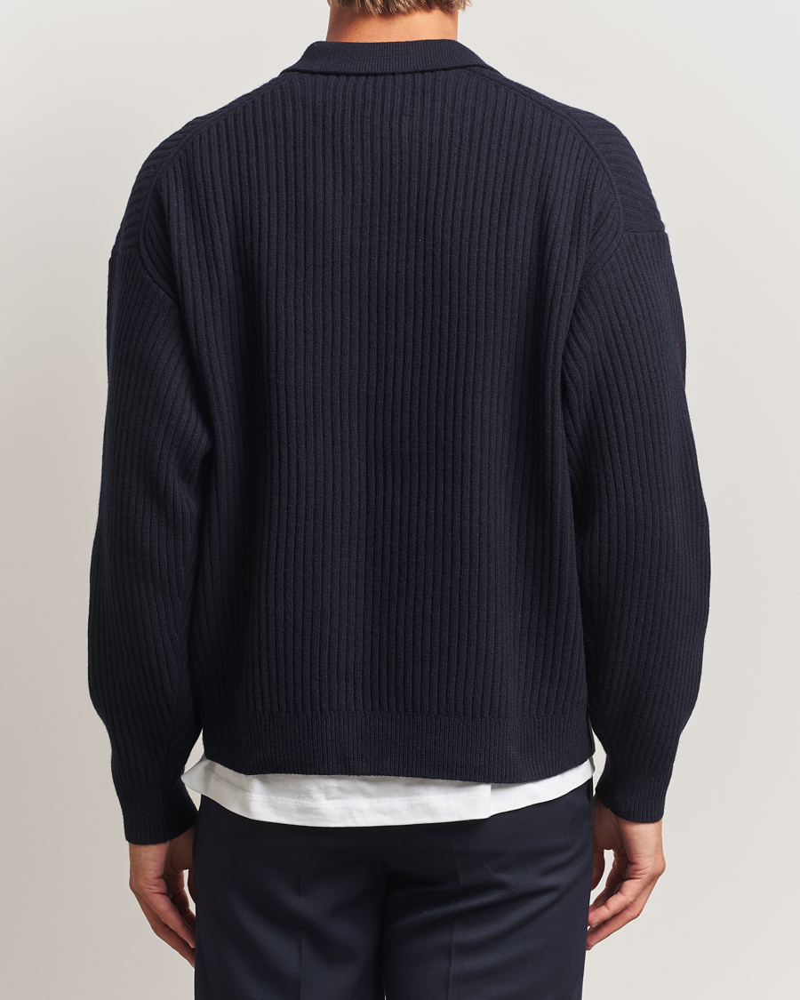 Herre | Gensere | Filippa K | Ribbed Wool Polo Shirt Navy