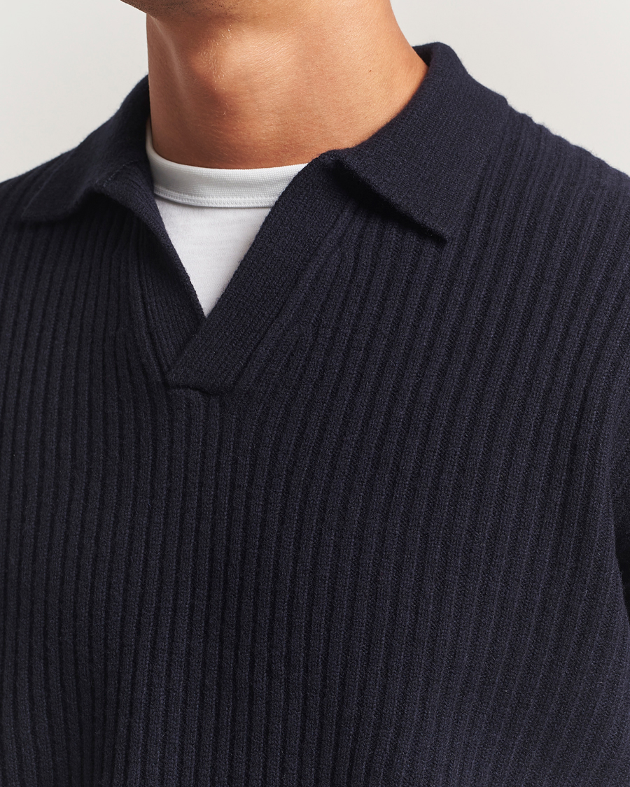 Herre | Gensere | Filippa K | Ribbed Wool Polo Shirt Navy