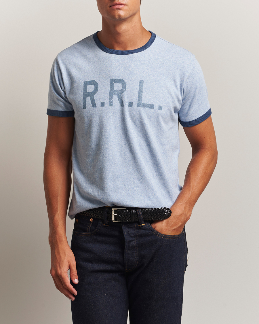 Herre | T-Shirts | RRL | Stencil Ringer T-Shirt Light Blue Heather