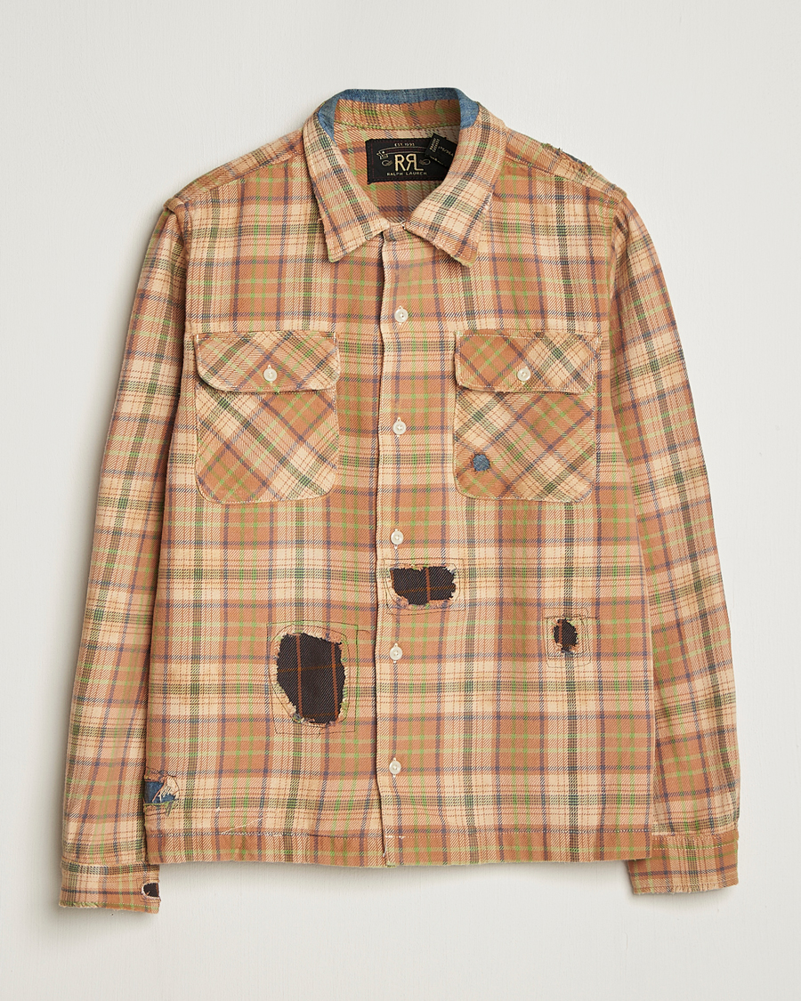Herre | Skjorter | RRL | Carter Repaired Flannel Overshirt Orange/Tan