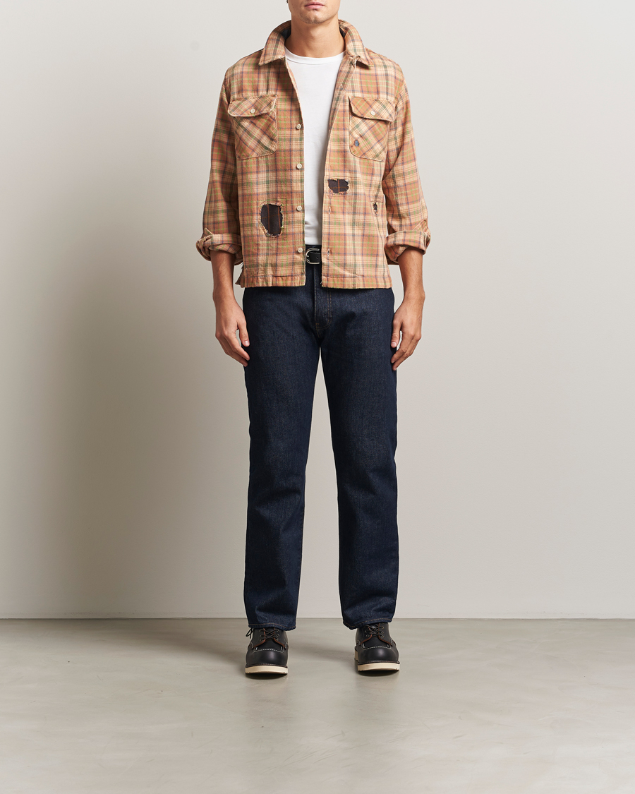 Herre | Skjorter | RRL | Carter Repaired Flannel Overshirt Orange/Tan