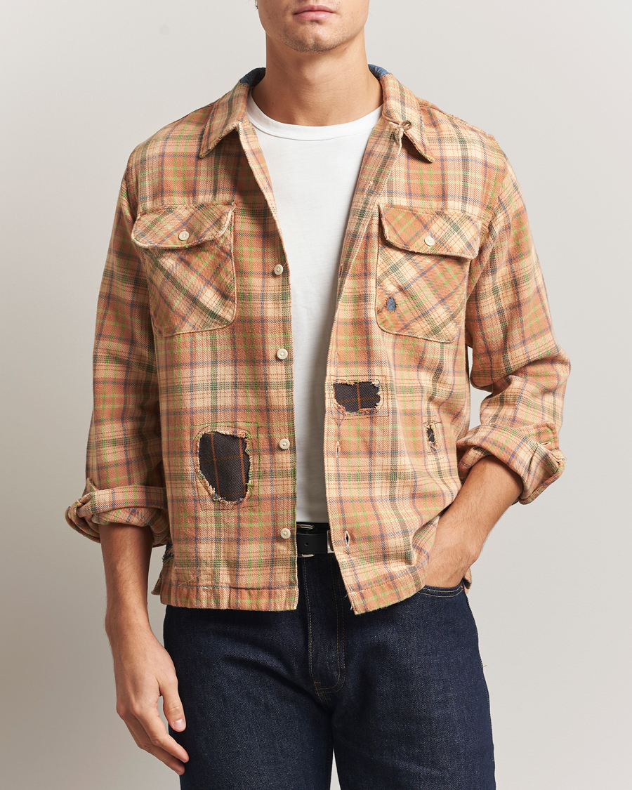 Herre | Skjorter | RRL | Carter Repaired Flannel Overshirt Orange/Tan