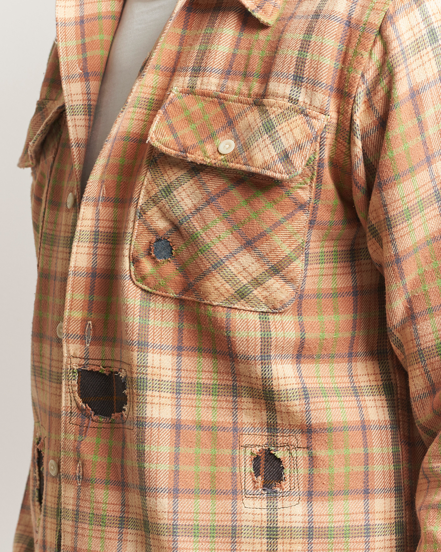 Herre | Skjorter | RRL | Carter Repaired Flannel Overshirt Orange/Tan