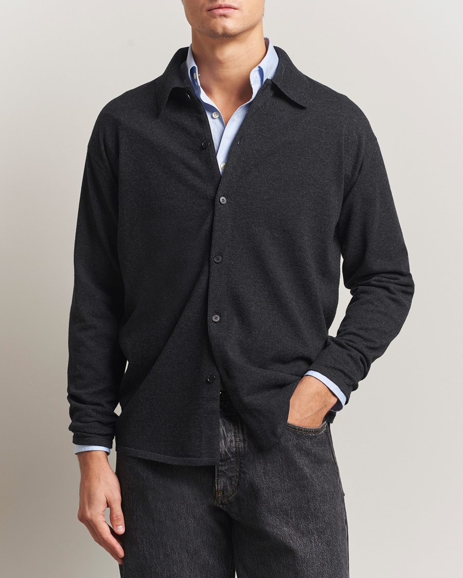 Herre | Gensere | Auralee | Wool Knit Shirt Cardigan Charcoal