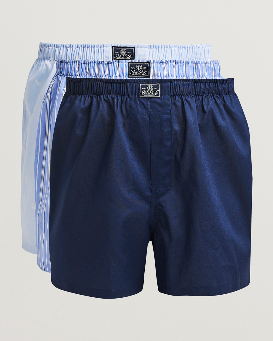 Herre | Undertøy | Polo Ralph Lauren | 3-Pack Woven Boxer Blue/Navy/Blue Stripe