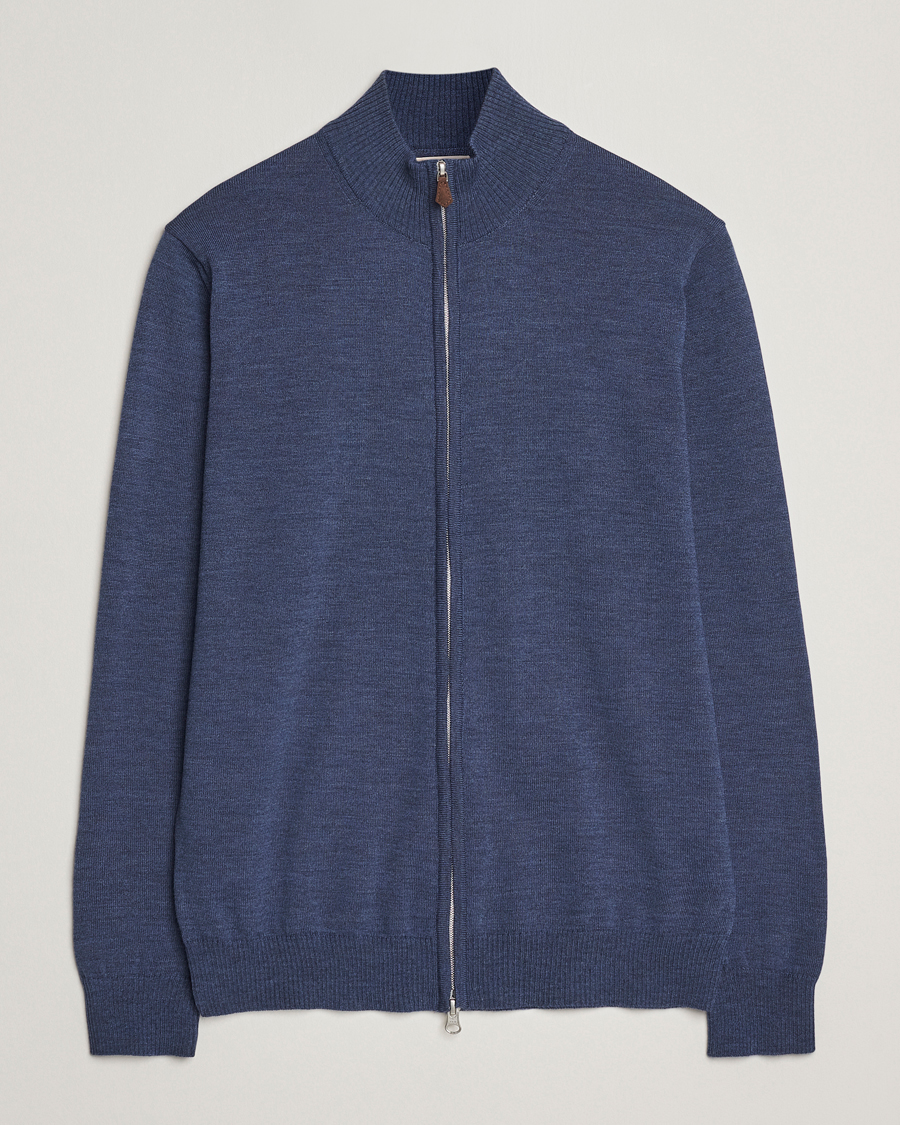 Herre | Gensere | Stenströms | Merino Full Zip Denim Blue