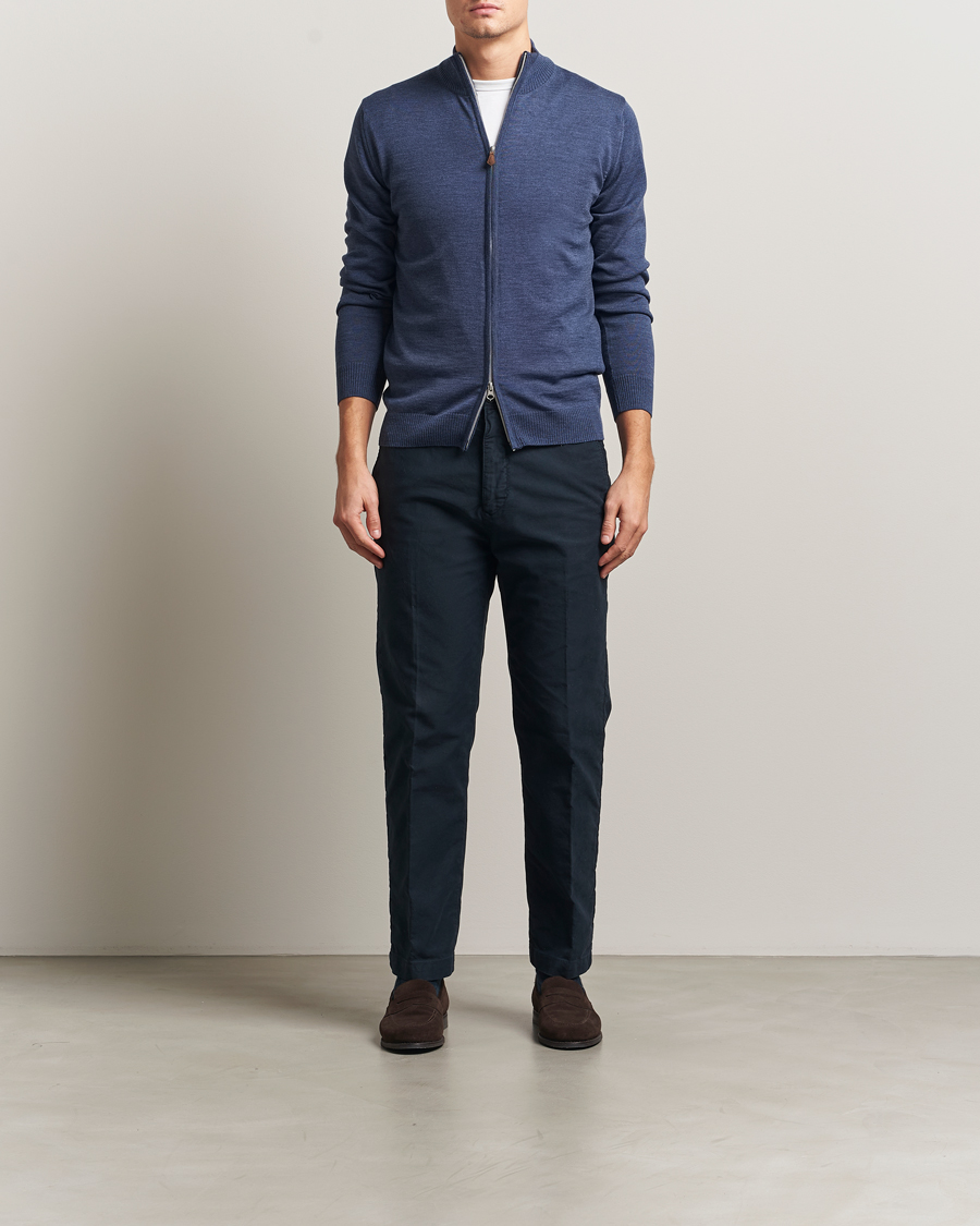 Herre | Gensere | Stenströms | Merino Full Zip Denim Blue